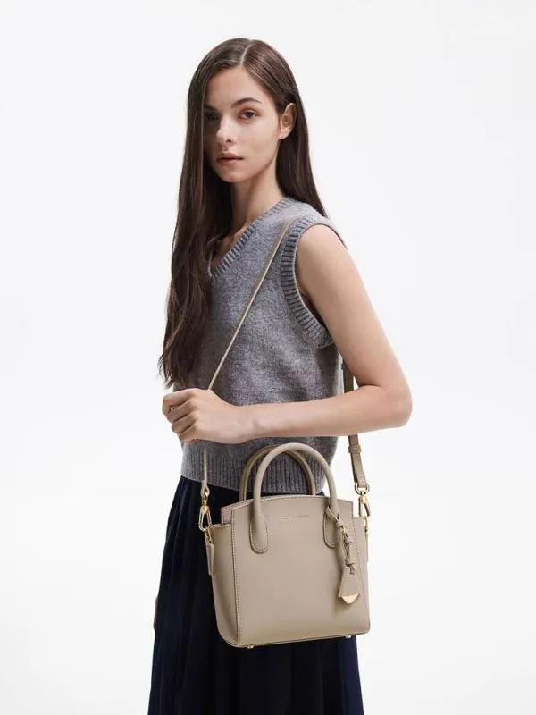 Women Harper Structured Top Handle Bag 8211 Taupe CHARLES and KEITH Top Handle Bags