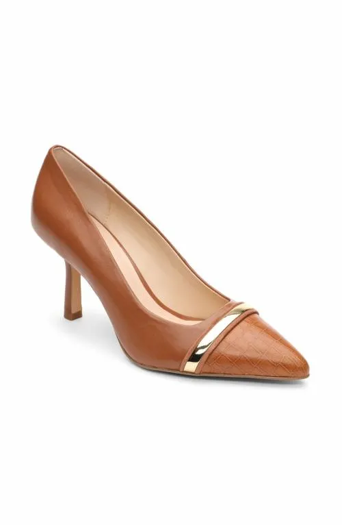 Women Heels Liverpool Los Angeles Belair Pump With Embossed Croc Luggage