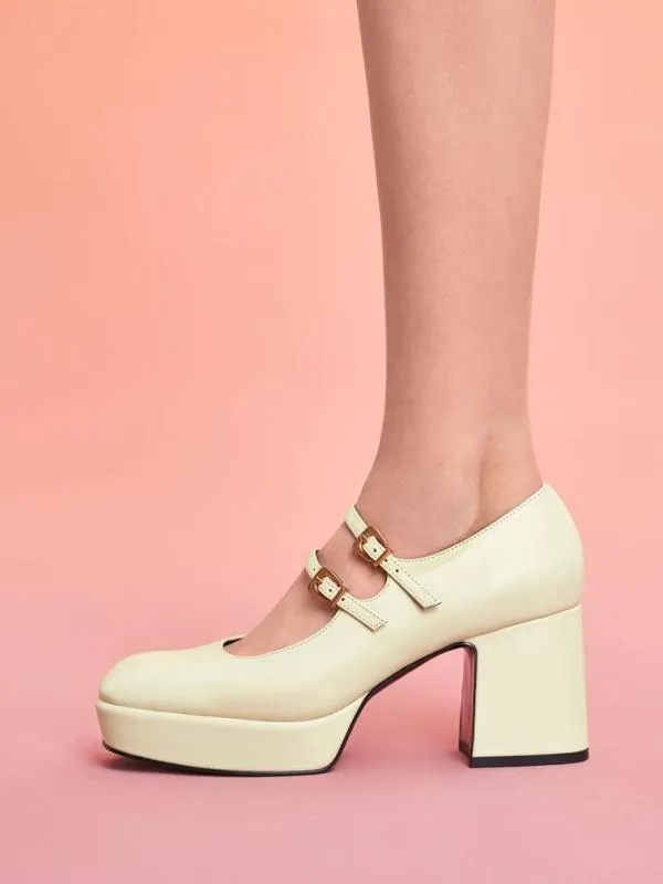 Women Jaylin Patent Block Heel Mary Janes 8211 Yellow CHARLES and KEITH Heels