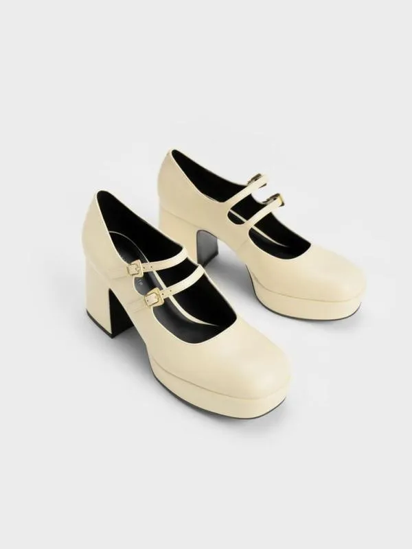 Women Jaylin Patent Block Heel Mary Janes 8211 Yellow CHARLES and KEITH Heels