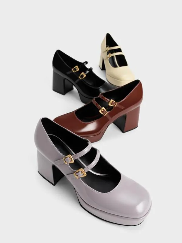 Women Jaylin Patent Block Heel Mary Janes 8211 Yellow CHARLES and KEITH Heels