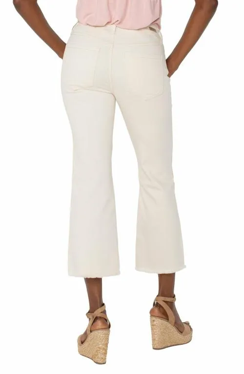 Women Jeans Liverpool Los Angeles Hannah Crop Flare With Fray Hem Ecru Abstract Floral