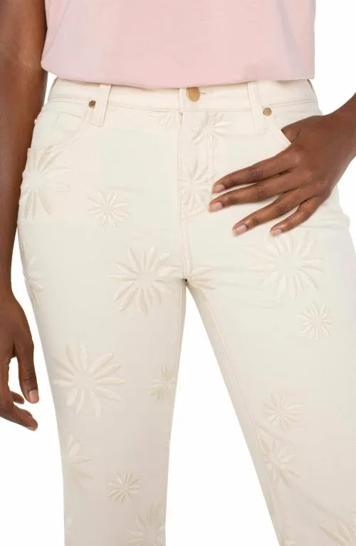 Women Jeans Liverpool Los Angeles Hannah Crop Flare With Fray Hem Ecru Abstract Floral