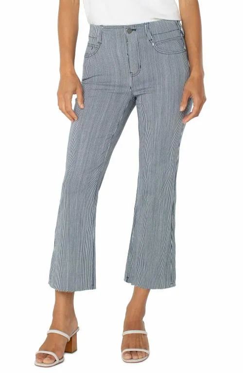 Women Jeans Liverpool Los Angeles The Gia Glider Crop Flare With Back Pleat Navy White Stripe