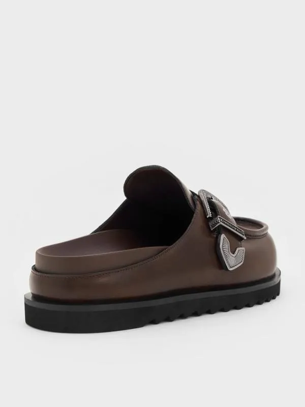 Women Kirke BuckleStrap Flatform Mules 8211 Dark Brown CHARLES and KEITH Flats