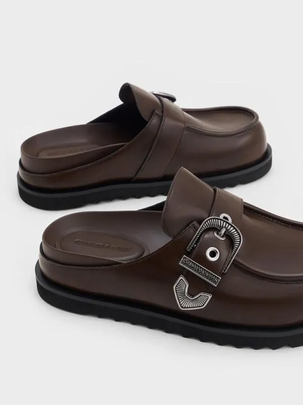 Women Kirke BuckleStrap Flatform Mules 8211 Dark Brown CHARLES and KEITH Flats