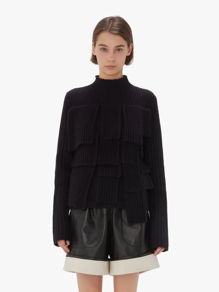 Women Knitwear JW Anderson PANELLED FLAP SWEATER Navy Women Knitwear JW Anderson PANELLED FLAP SWEATER Navy