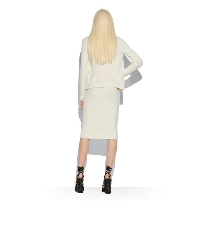 Women Knitwear Tom Ford Stretch Cotton Cashmere Cardigan Chalk Women Knitwear Tom Ford Stretch Cotton Cashmere Cardigan Chalk