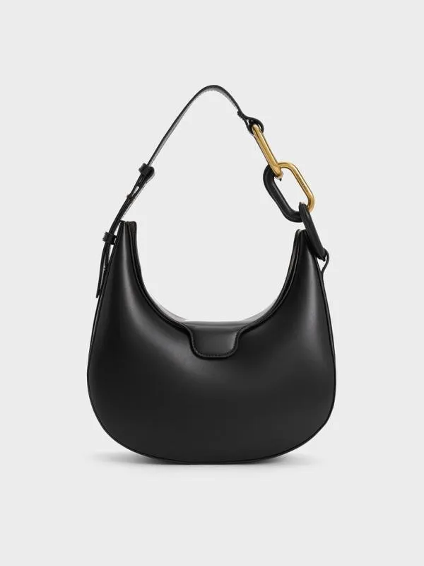 Women Kora MetallicAccent Moon Bag 8211 Black CHARLES and KEITH Hobo Bags