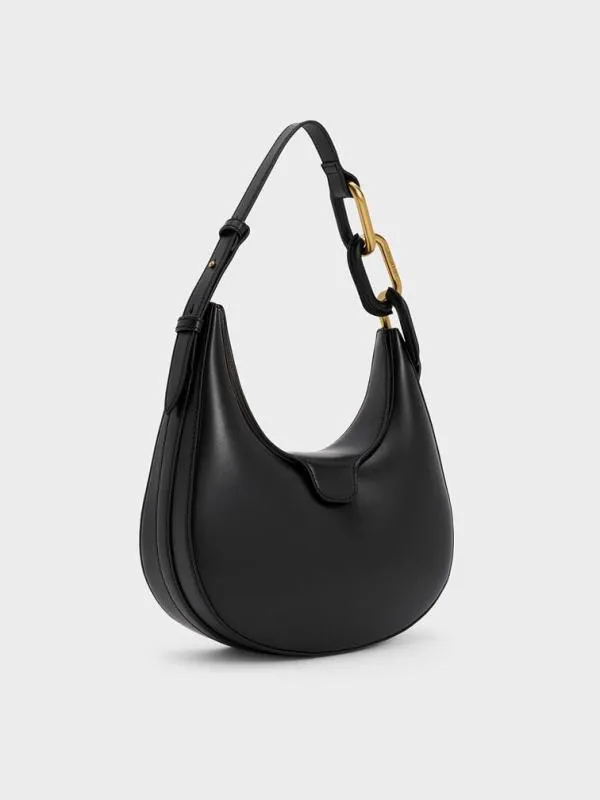 Women Kora MetallicAccent Moon Bag 8211 Black CHARLES and KEITH Hobo Bags