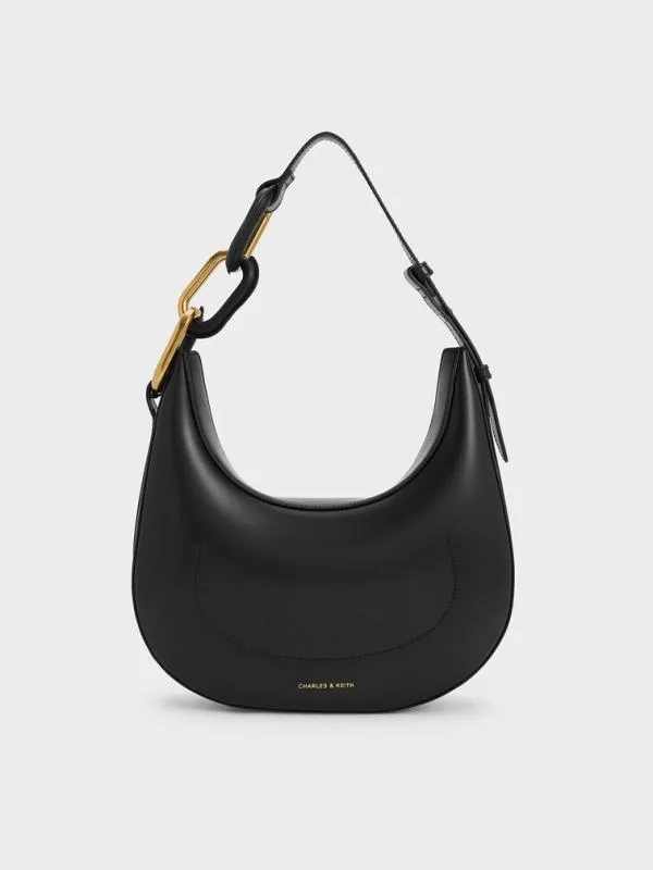 Women Kora MetallicAccent Moon Bag 8211 Black CHARLES and KEITH Hobo Bags