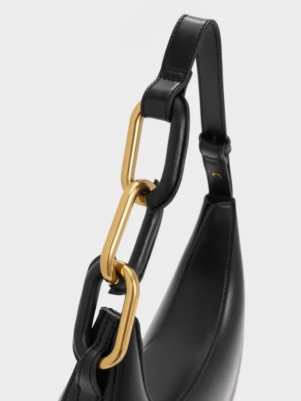 Women Kora MetallicAccent Moon Bag 8211 Black CHARLES and KEITH Hobo Bags