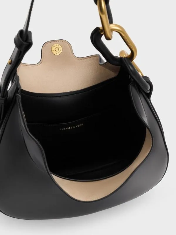 Women Kora MetallicAccent Moon Bag 8211 Black CHARLES and KEITH Hobo Bags