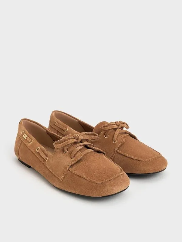 Women Kori Suede Boat Shoes 8211 Cognac CHARLES and KEITH Flats