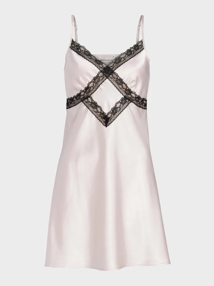 Women Lace Trim Satin Cami Slip Pink Peter Alexander Nighties