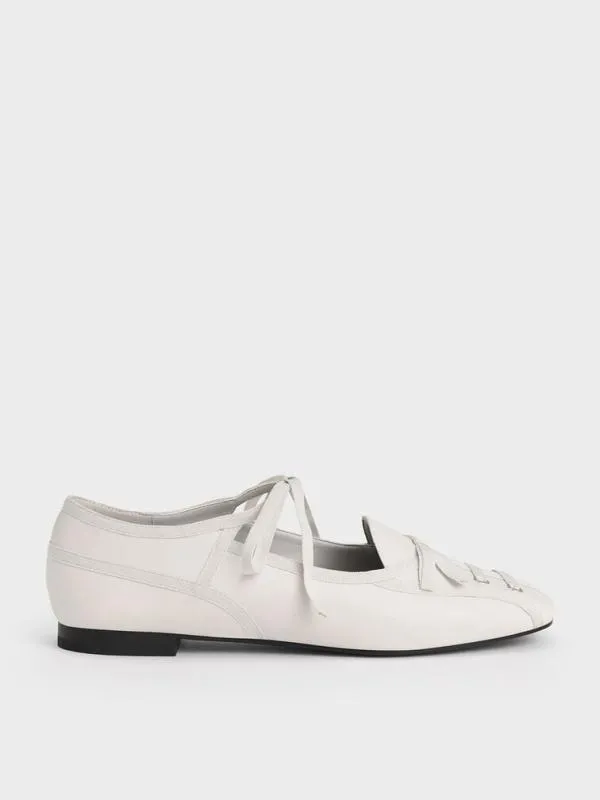 Women LaceUp Bow Ballet Flats 8211 White CHARLES and KEITH Flats