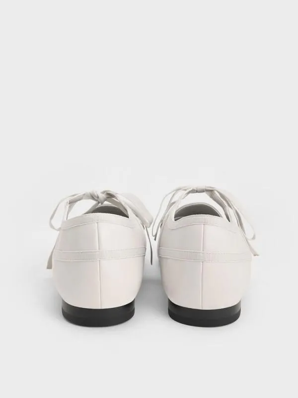 Women LaceUp Bow Ballet Flats 8211 White CHARLES and KEITH Flats