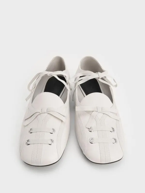 Women LaceUp Bow Ballet Flats 8211 White CHARLES and KEITH Flats