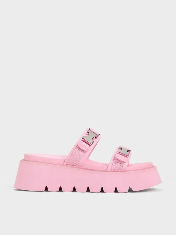 Women Laine MetallicBuckle Flatform Sandals 8211 Light Pink CHARLES and KEITH Sandals Women Laine MetallicBuckle Flatform Sandals 8211 Light Pink CHARLES and KEITH Sandals