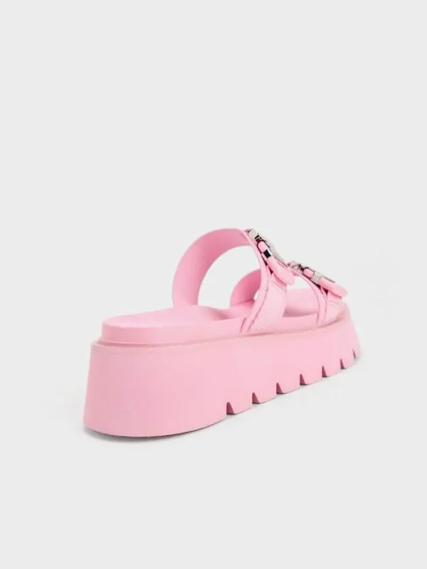 Women Laine MetallicBuckle Flatform Sandals 8211 Light Pink CHARLES and KEITH Sandals
