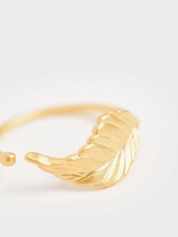 Women Leaf Band Ring 8211 Brush Gold CHARLES and KEITH Rings Women Leaf Band Ring 8211 Brush Gold CHARLES and KEITH Rings