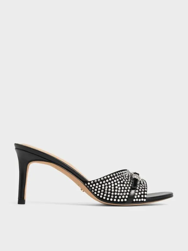 Women Leather and Suede CrystalEmbellished BuckleStrap Heeled Mules 8211 Black CHARLES and KEITH Heels Women Leather and Suede CrystalEmbellished BuckleStrap Heeled Mules 8211 Black CHARLES and KEITH Heels