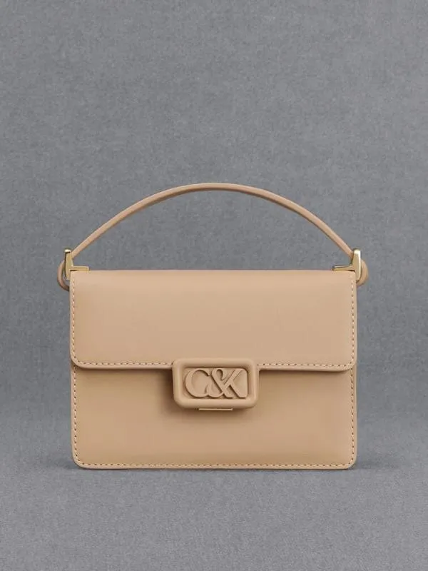 Women Leather Boxy Bag 8211 Nude CHARLES and KEITH Shoulder Bags