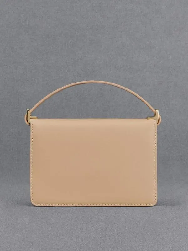Women Leather Boxy Bag 8211 Nude CHARLES and KEITH Shoulder Bags