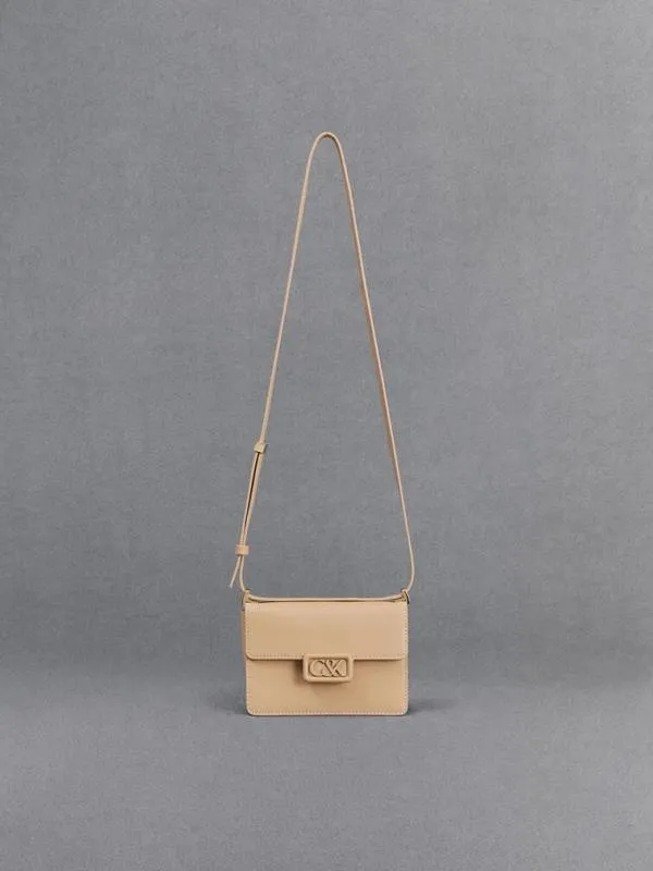 Women Leather Boxy Bag 8211 Nude CHARLES and KEITH Shoulder Bags
