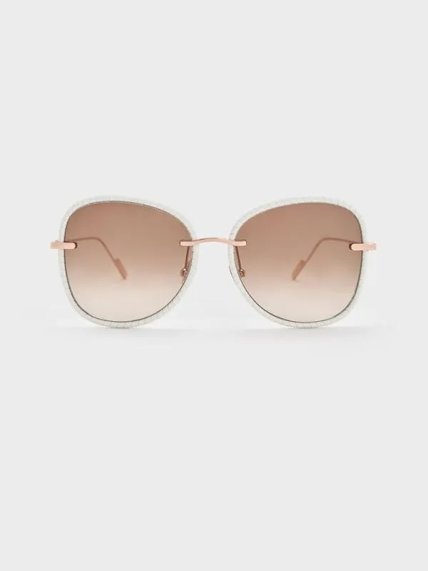 Women Leather BraidedRim Butterfly Sunglasses 8211 Cream CHARLES and KEITH Butterfly