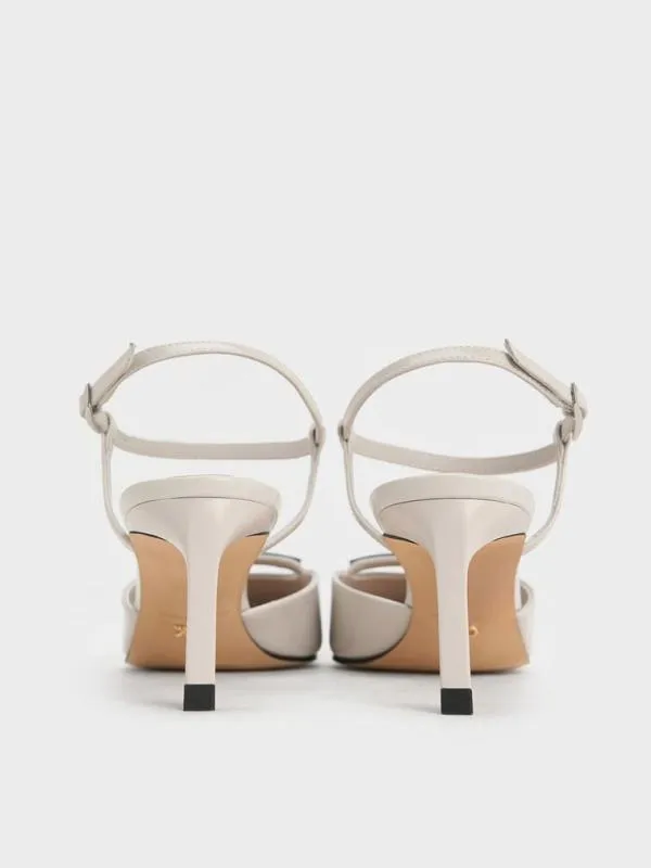 Women Leather KittenHeel AnkleStrap PointedToe Pumps 8211 Light Grey CHARLES and KEITH Heels