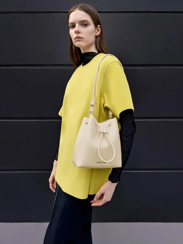 Women Leia Knotted Bucket Bag 8211 Beige CHARLES and KEITH Bucket Bags