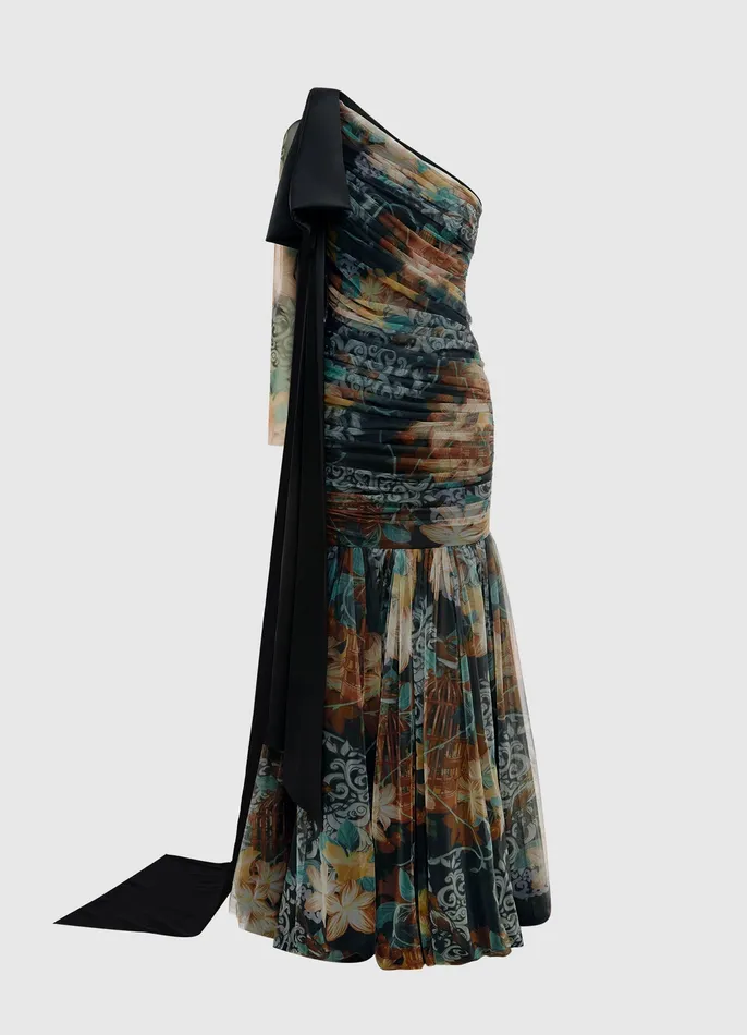 Women LEO LIN Maddie One Shoulder Gown 8211 Azalea Print in Twilight Dresses and Jumpsuits