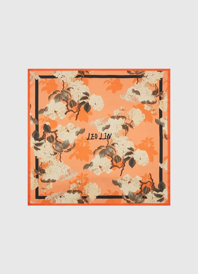 Women LEO LIN Small Scarf 8211 Hydrangea Print in Tangerine Scarves