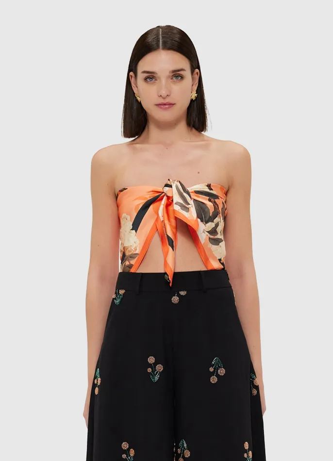 Women LEO LIN Small Scarf 8211 Hydrangea Print in Tangerine Scarves