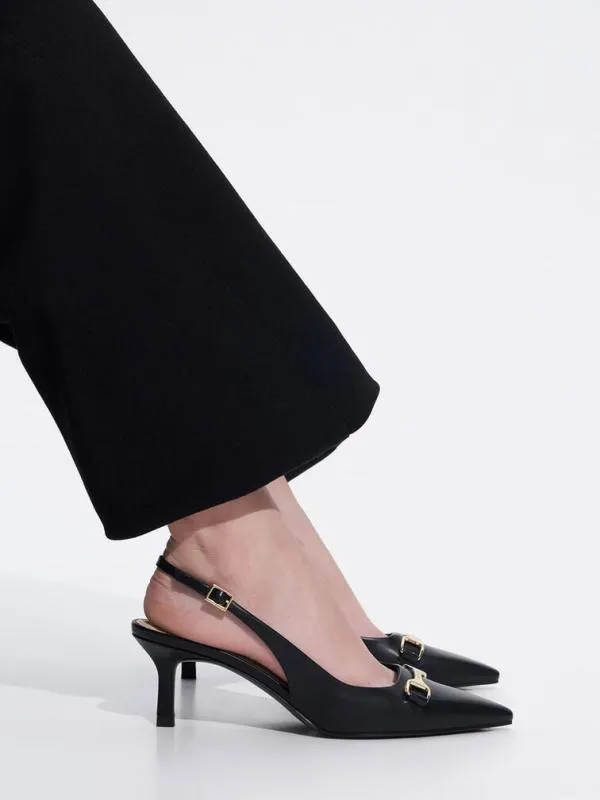 Women Leslie MetallicAccent Slingback Pumps 8211 Black CHARLES and KEITH Heels