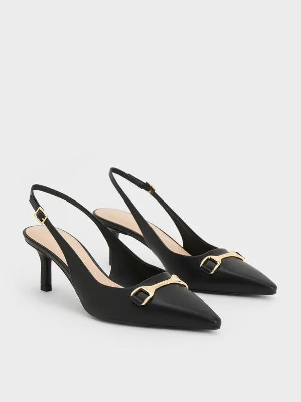 Women Leslie MetallicAccent Slingback Pumps 8211 Black CHARLES and KEITH Heels