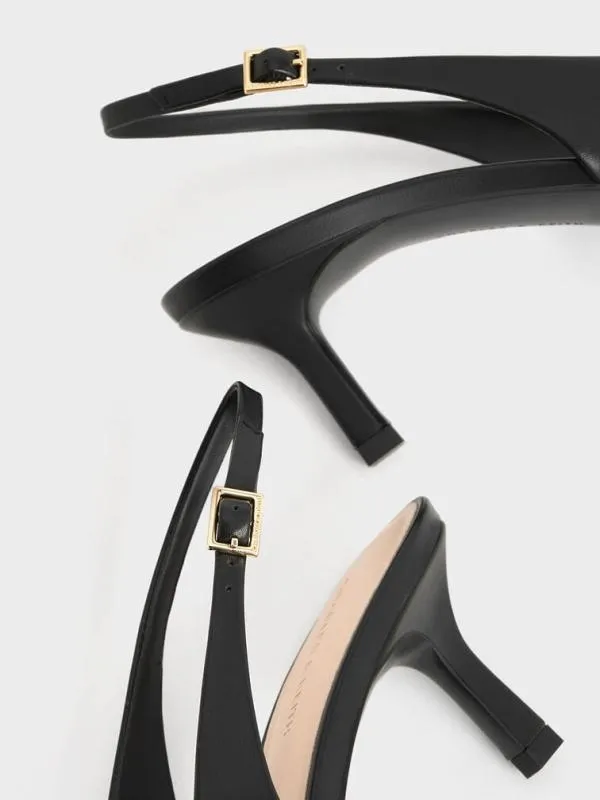 Women Leslie MetallicAccent Slingback Pumps 8211 Black CHARLES and KEITH Heels