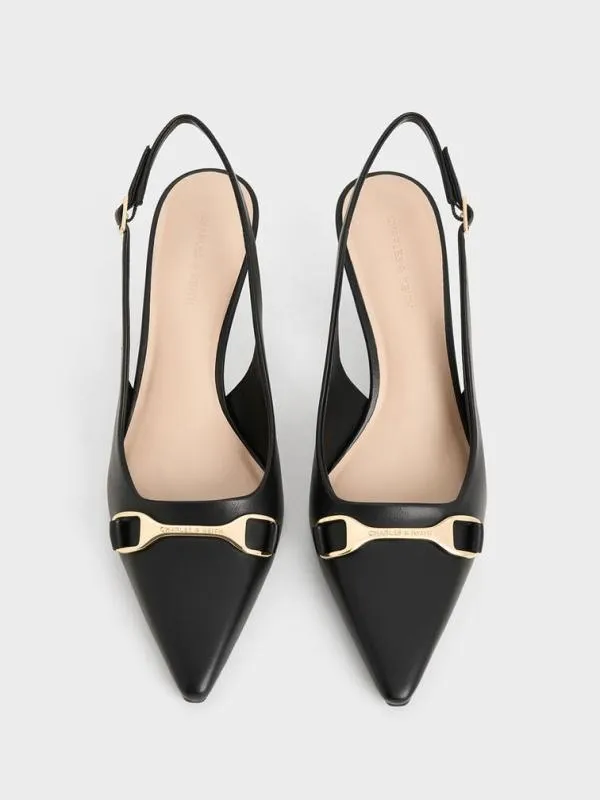 Women Leslie MetallicAccent Slingback Pumps 8211 Black CHARLES and KEITH Heels