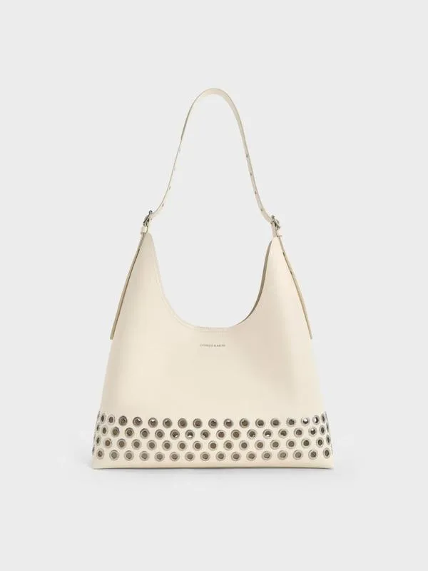 Women Liv Grommet Hobo Bag 8211 Cream CHARLES and KEITH Hobo Bags