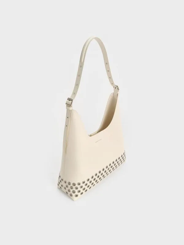 Women Liv Grommet Hobo Bag 8211 Cream CHARLES and KEITH Hobo Bags