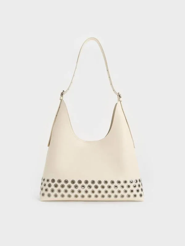 Women Liv Grommet Hobo Bag 8211 Cream CHARLES and KEITH Hobo Bags