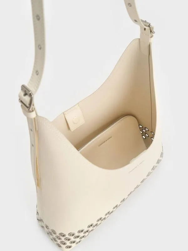 Women Liv Grommet Hobo Bag 8211 Cream CHARLES and KEITH Hobo Bags
