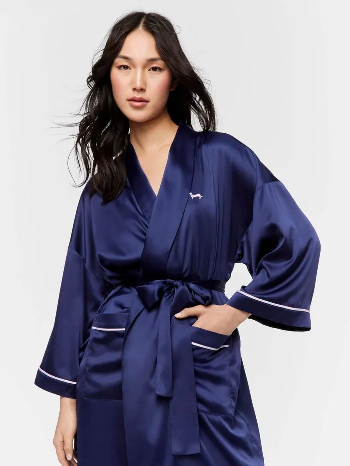 Women Long Navy Satin Gown Navy Peter Alexander Satin