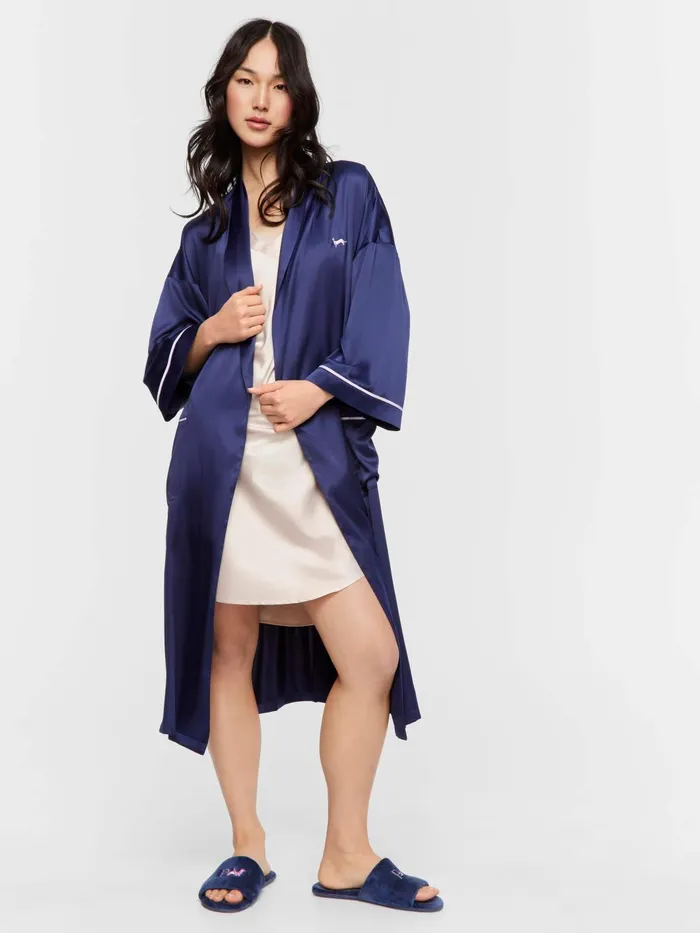 Women Long Navy Satin Gown Navy Peter Alexander Satin