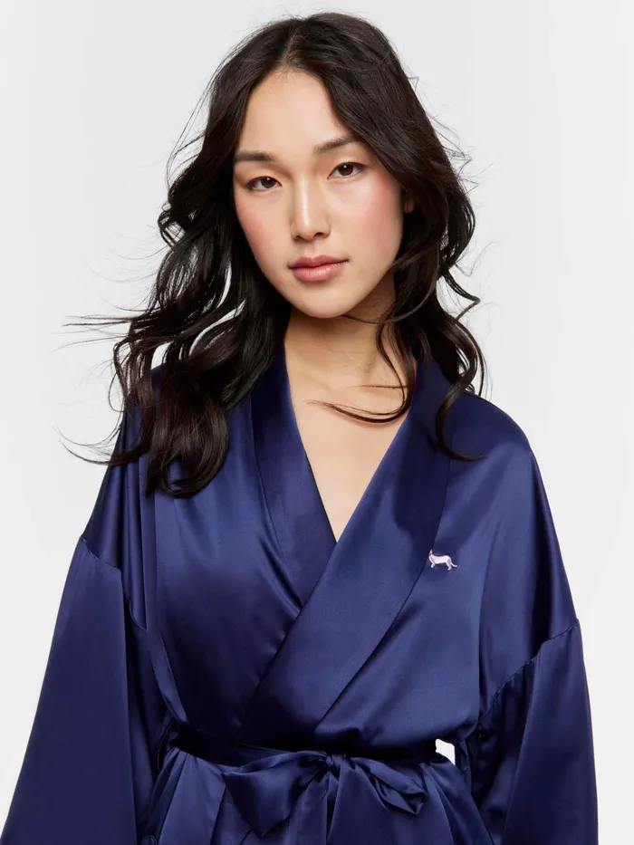 Women Long Navy Satin Gown Navy Peter Alexander Satin