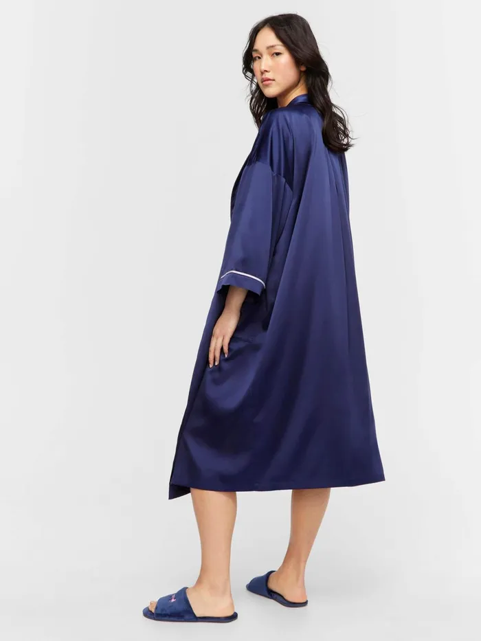 Women Long Navy Satin Gown Navy Peter Alexander Satin