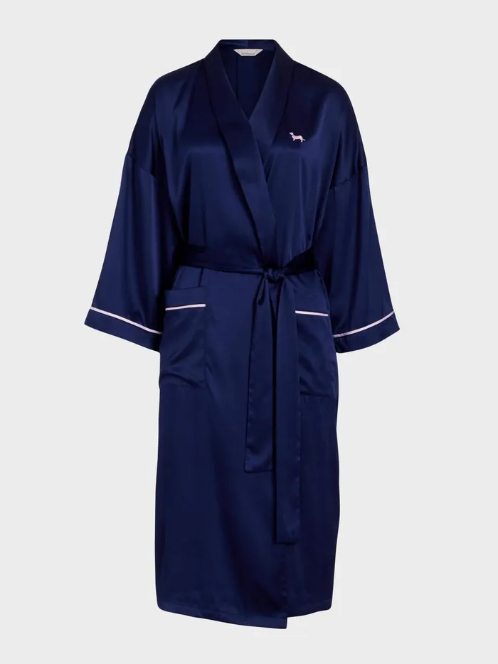 Women Long Navy Satin Gown Navy Peter Alexander Satin