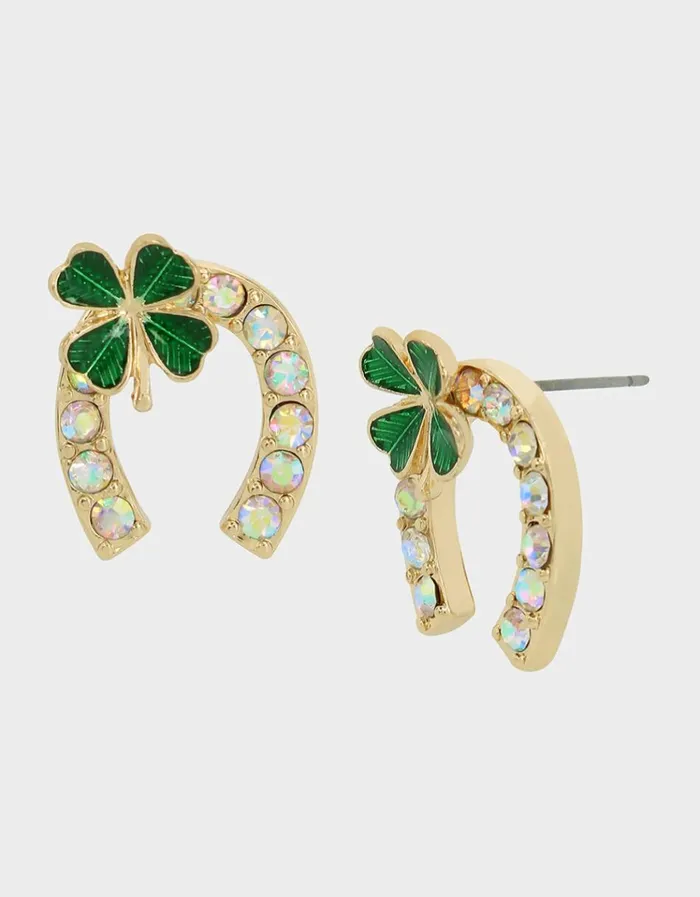 Women LUCKING OUT HORSESHOE STUDS GREEN Betsey Johnson