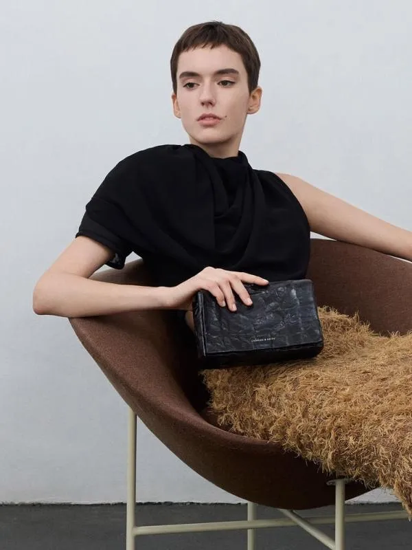 Women Matina CrinkleEffect Crossbody Bag 8211 Jet Black CHARLES and KEITH Crossbody Bags